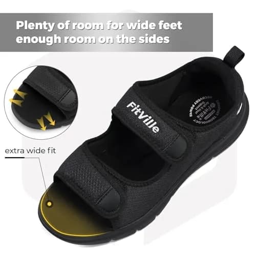 FitVille Diabetic Sandals for Men Wide Width with Arch Support, Men Diabetic Sandals Adjustable (Black, 10.5W) thumbnail 4