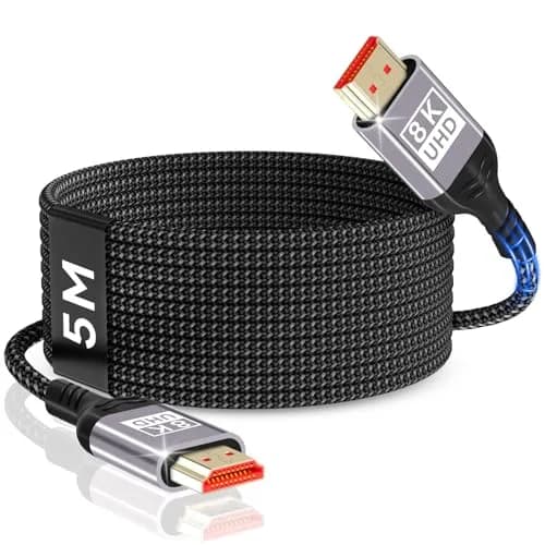 Nersligek 8K HDMI 2.1 Cable 5m (16ft) | Ultra High Speed 48Gbps Braided Cord for PS5, 4K@120Hz, 8K@60Hz thumbnail 1