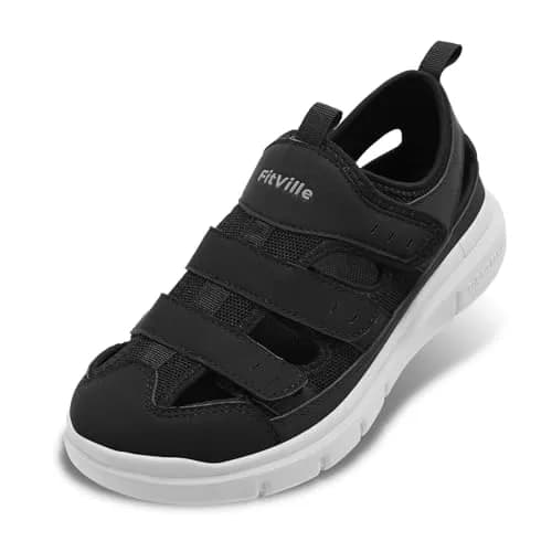 FitVille Diabetic Sandals for Men Wide Width with Arch Support Comfortable Mens Diabetic Sandals Fully Adjustable Straps Lightweight Black thumbnail 1
