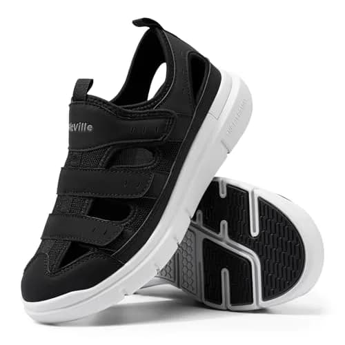 FitVille Diabetic Sandals for Men Wide Width with Arch Support Comfortable Mens Diabetic Sandals Fully Adjustable Straps Lightweight Black thumbnail 7
