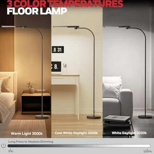 Honeywell LED Floor Lamp Dimmable Gooseneck 77" | Eye-Caring, Stepless Dimming, Modern Design thumbnail 4