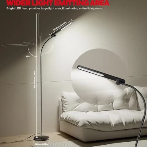 Honeywell LED Floor Lamp Dimmable Gooseneck 77" | Eye-Caring, Stepless Dimming, Modern Design thumbnail 3