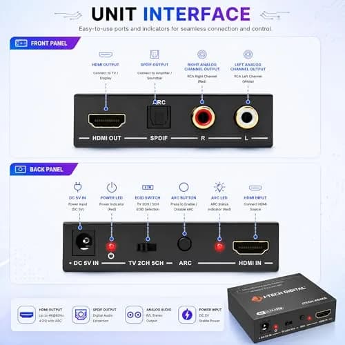J-Tech Digital HDMI Audio Extractor 4K 60Hz & ARC Support | HDMI to RCA Optical Compatible with Dolby Digital DTS Stereo for Laptop Blu-Ray Gaming Consoles thumbnail 8