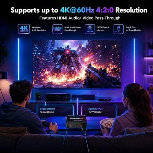 J-Tech Digital HDMI Audio Extractor 4K 60Hz & ARC Support | HDMI to RCA Optical Compatible with Dolby Digital DTS Stereo for Laptop Blu-Ray Gaming Consoles thumbnail 3