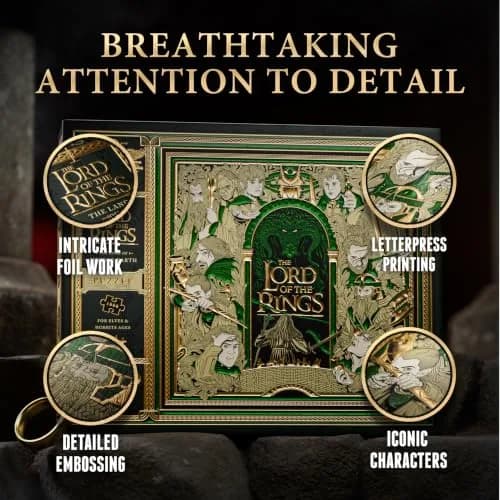 theory11 Lord of the Rings Jigsaw Puzzle - 1,000 Piece | Middle-earth Artwork with Gold & Green Foil (9.75 in x 8 in) thumbnail 3