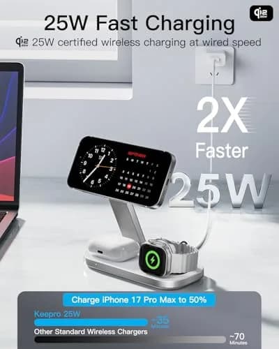 KEEPRO 3-in-1 Charging Station for Apple Devices | Qi2 25W Fast Wireless MagSafe Stand thumbnail 2