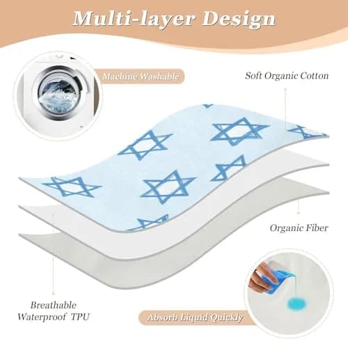 miaozhen Jewish Holiday Star of David Extra Large Reusable Training Pee Pads 52" x 34" | Soft Absorbent Potty Training Pad for Kids Adults Pets thumbnail 3
