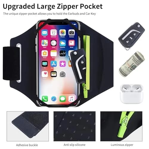newppon Detachable & 360° Rotatable Armband with Reflective Strap & Zipper Pocket for iPhone 16 & Samsung Galaxy in India thumbnail 2