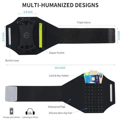 newppon Detachable & 360° Rotatable Armband with Reflective Strap & Zipper Pocket for iPhone 16 & Samsung Galaxy in India thumbnail 3