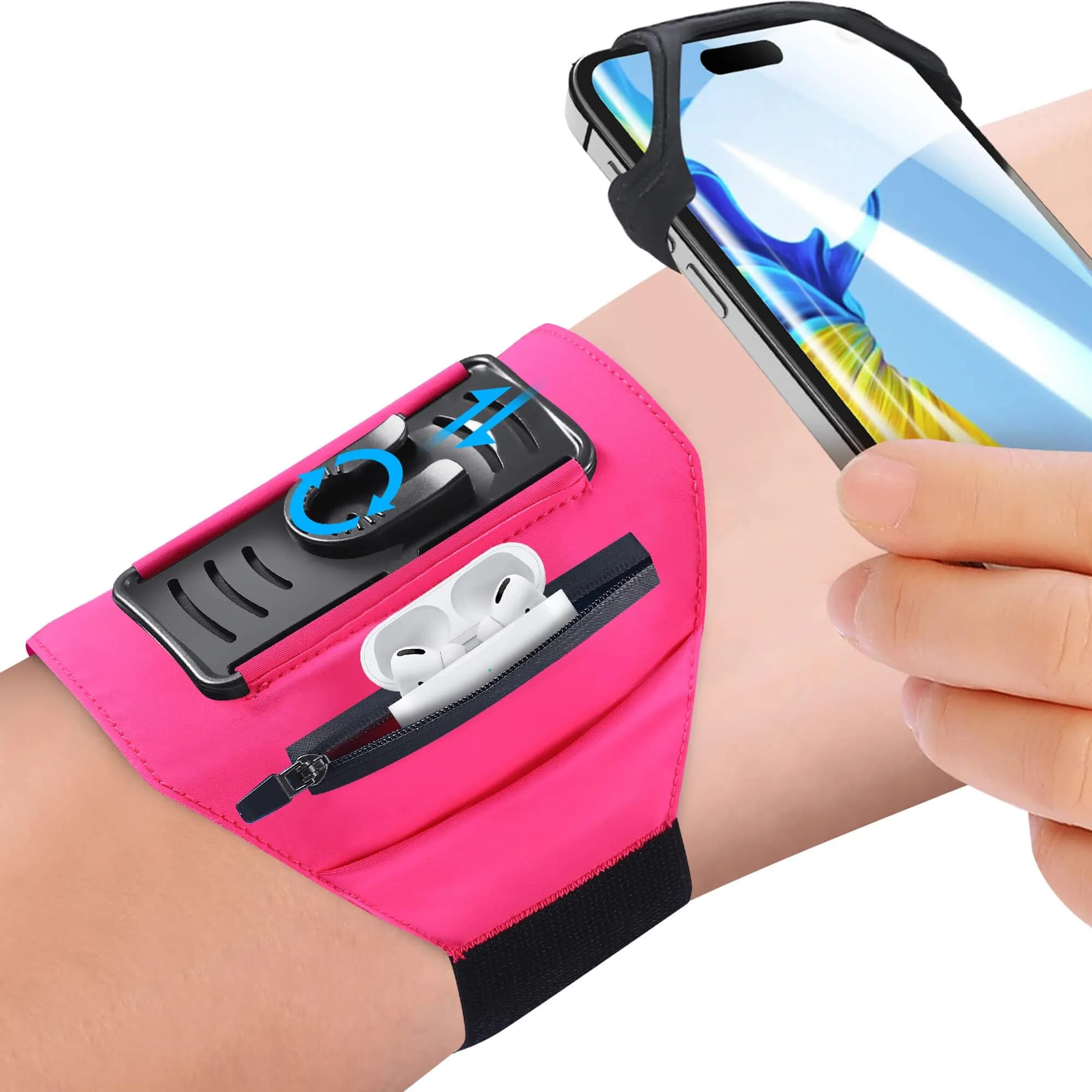 newppon Detachable & 360° Rotatable Armband with Reflective Strap & Zipper Pocket for iPhone 16 & Galaxy in India - main product image