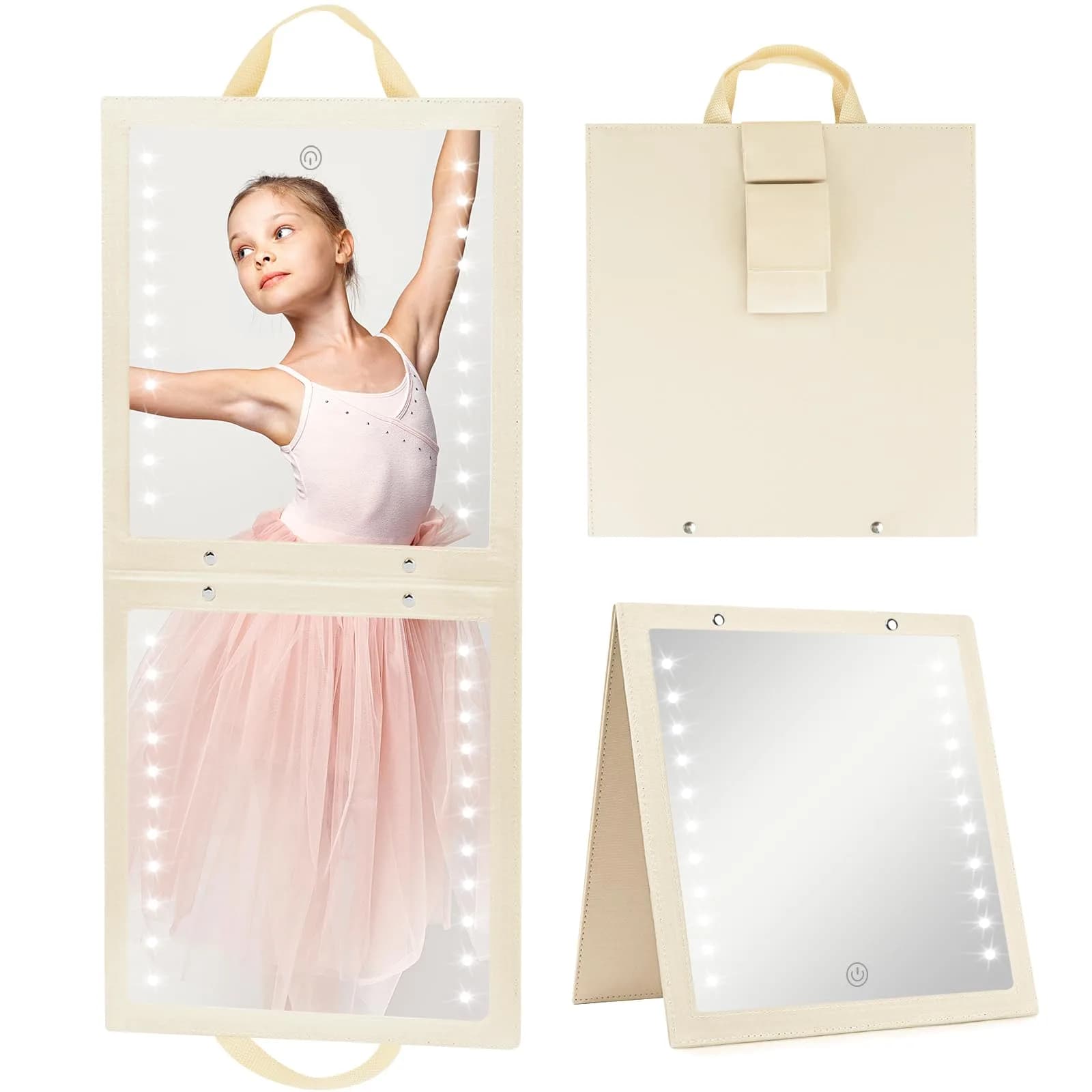 Fabuday Lighted Foldable Hanging Dance Mirror 31.5cm (12.3" L x 11.5" W) | Unbreakable Acrylic with Adjustable LED Lights - main product image