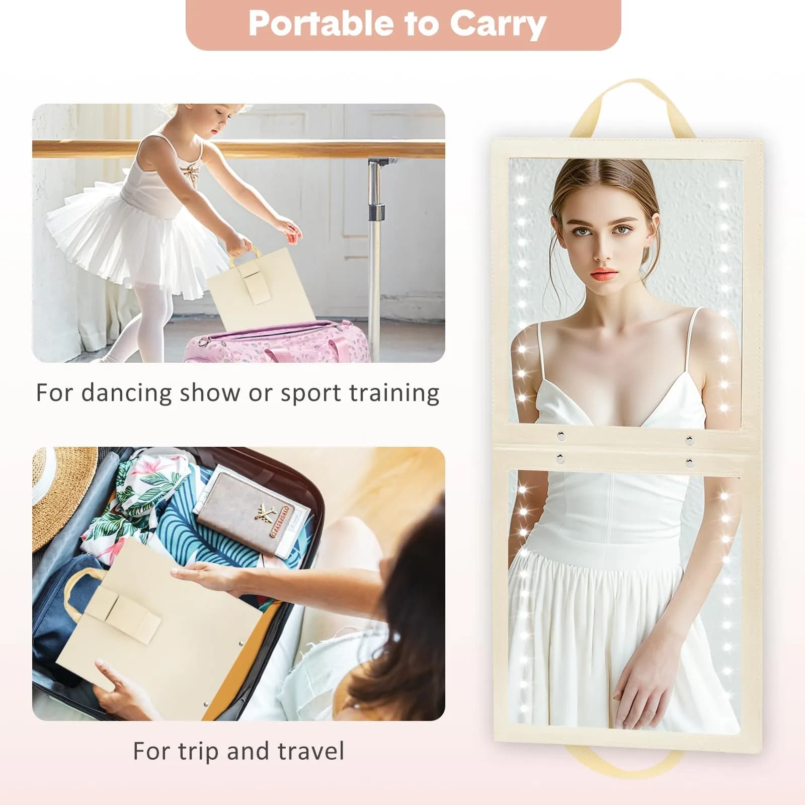 Fabuday Lighted Foldable Hanging Dance Mirror 31.5cm (12.3" L x 11.5" W) | Unbreakable Acrylic with Adjustable LED Lights - view 5