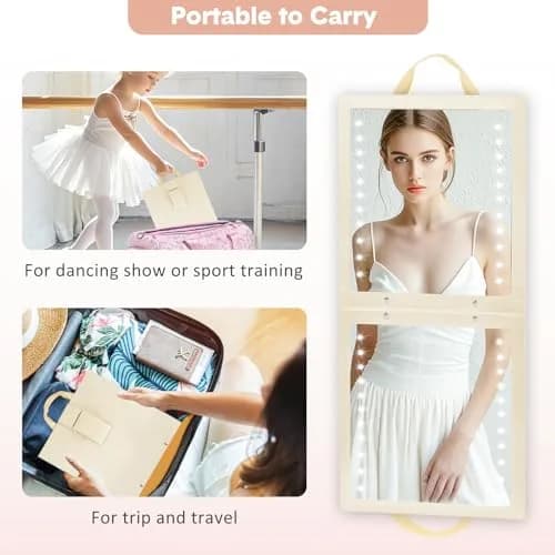 Fabuday Lighted Foldable Hanging Dance Mirror 31.5cm (12.3" L x 11.5" W) | Unbreakable Acrylic with Adjustable LED Lights thumbnail 5