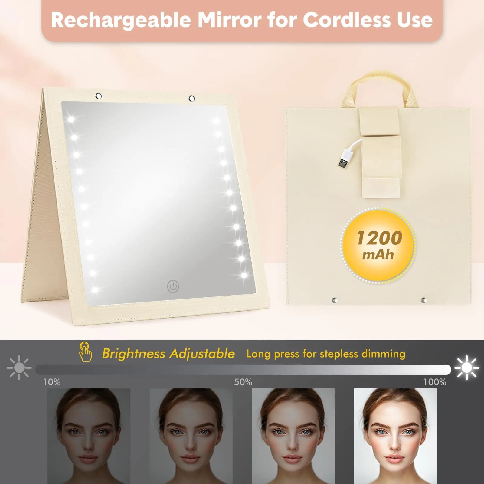Fabuday Lighted Foldable Hanging Dance Mirror 31.5cm (12.3" L x 11.5" W) | Unbreakable Acrylic with Adjustable LED Lights - view 6