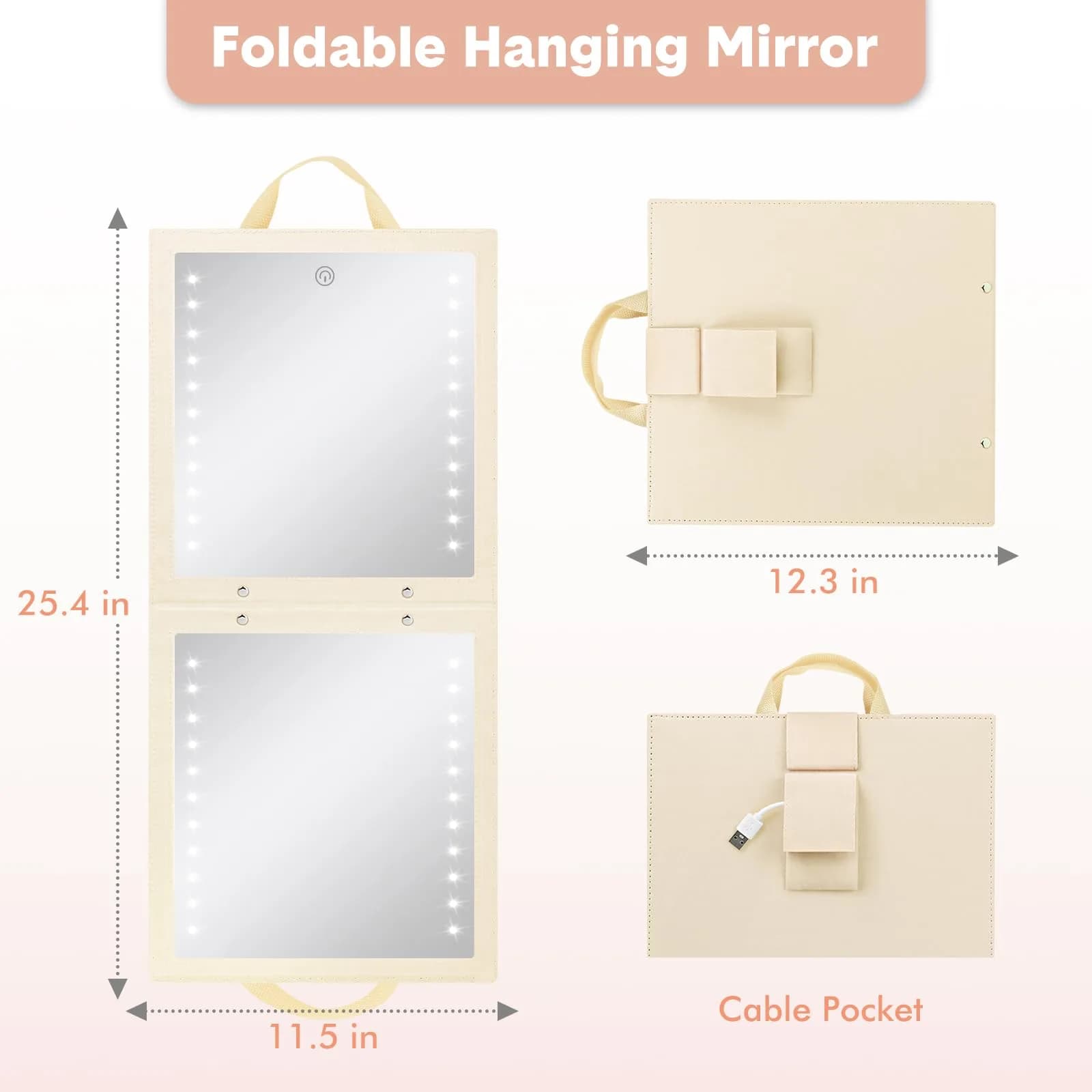 Fabuday Lighted Foldable Hanging Dance Mirror 31.5cm (12.3" L x 11.5" W) | Unbreakable Acrylic with Adjustable LED Lights - view 7