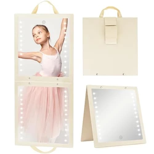 Fabuday Lighted Foldable Hanging Dance Mirror 31.5cm (12.3" L x 11.5" W) | Unbreakable Acrylic with Adjustable LED Lights thumbnail 1