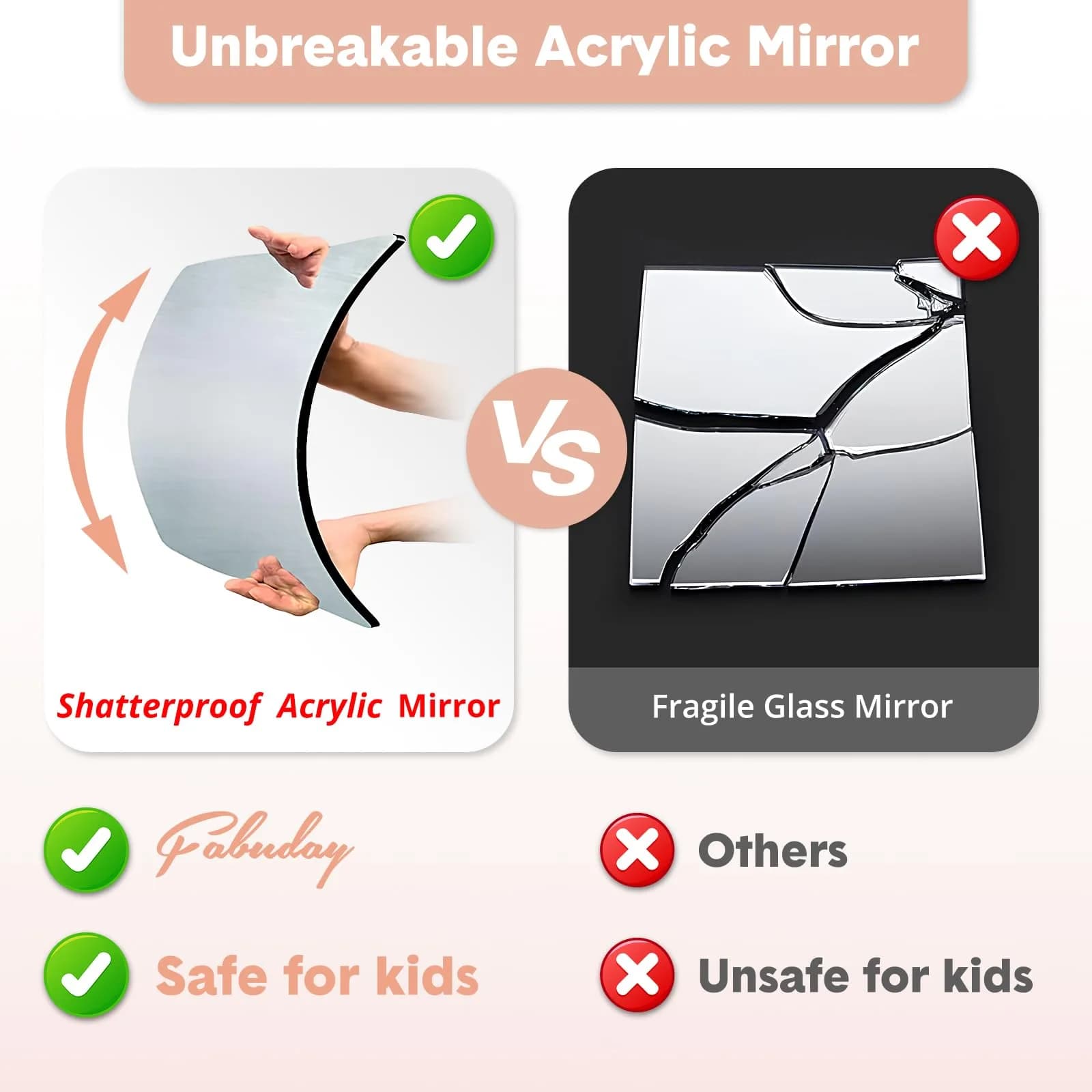 Fabuday Lighted Foldable Hanging Dance Mirror 31.5cm (12.3" L x 11.5" W) | Unbreakable Acrylic with Adjustable LED Lights - view 2