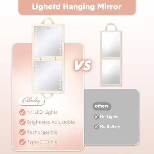 Fabuday Lighted Foldable Hanging Dance Mirror 31.5cm (12.3" L x 11.5" W) | Unbreakable Acrylic with Adjustable LED Lights thumbnail 3