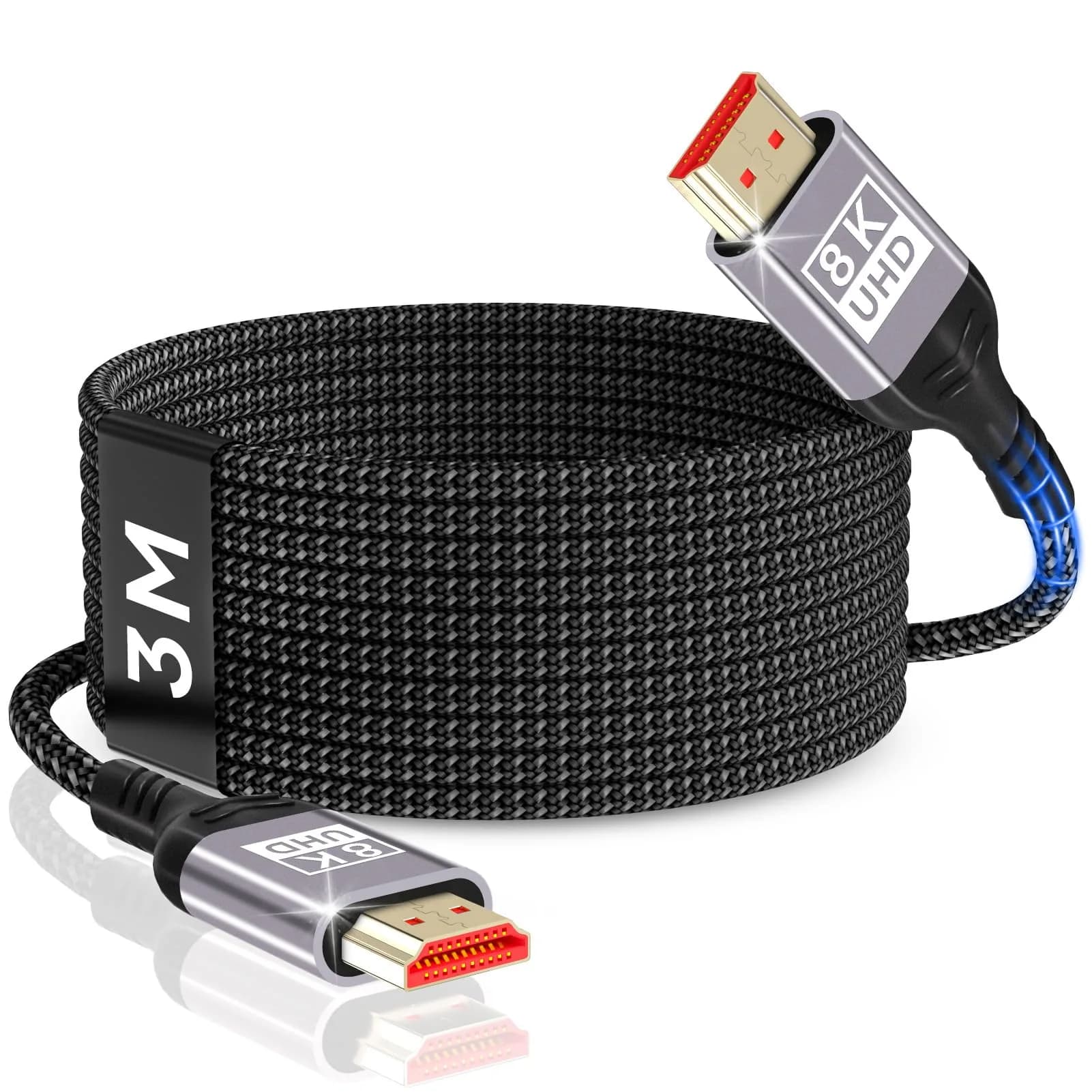 Nersligek 8K HDMI 2.1 Cable 5m (16ft) | Ultra High Speed 48Gbps Braided Cord for PS5, 4K@120Hz, 8K@60Hz — 10 ft