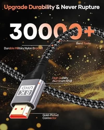 Nersligek 8K 10K 4K HDMI Cable 10ft | Ultra High Speed HDMI 2.1, 48Gbps, Braided Cord, 4K@120Hz, 8K@60Hz, HDR, eARC, PS5 Compatible thumbnail 8