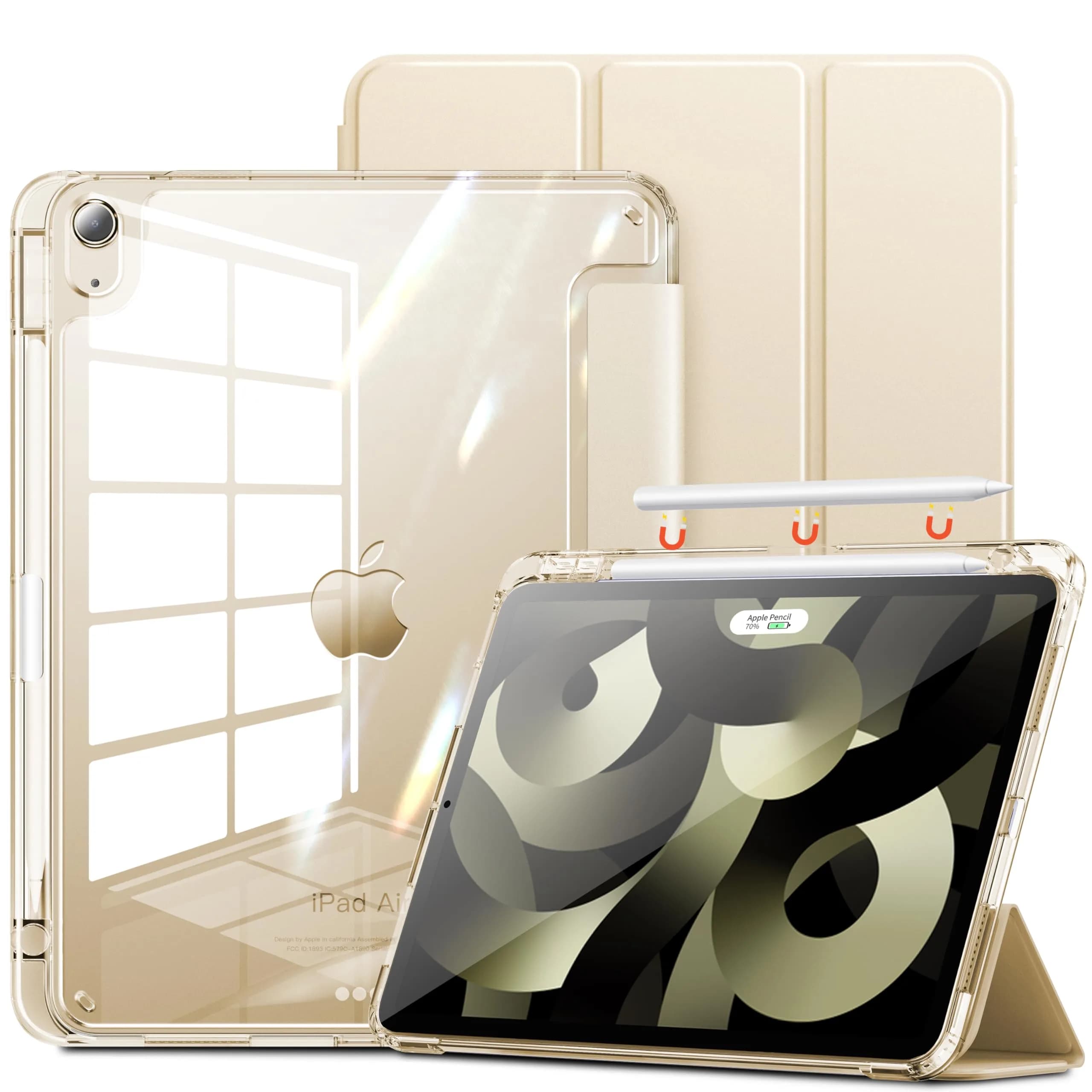INFILAND Compatible with iPad Air 11 Inch Case M4/M3/M2 (2026/2025/2024), iPad Air 5th/4th Gen Cover with Pencil Holder, Crystal Clear Slim Back