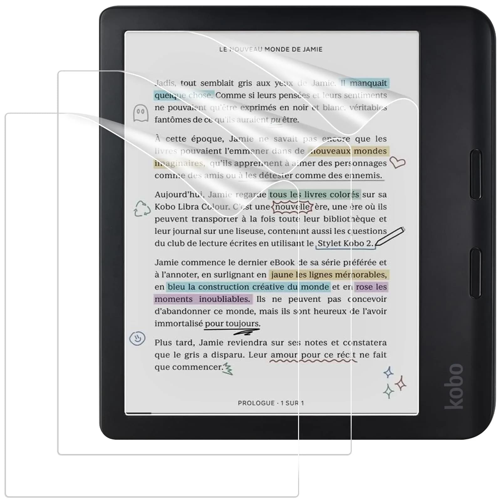 Caweet Matte Screen Protector for Kobo Libra Colour 7" 2024 / Kobo Libra 2 7" 2021 (3 Pack) | Anti-Glare Full-Coverage PET Film - main product image