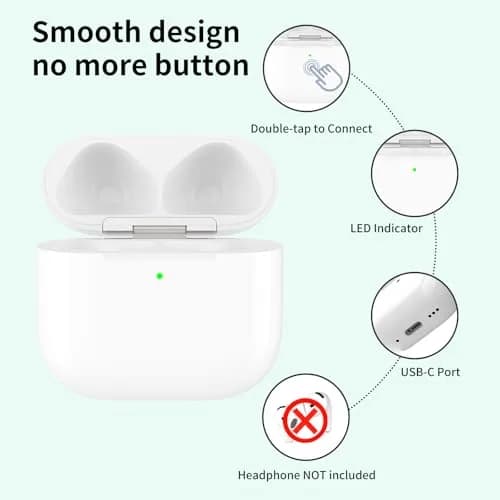 Donatof Wireless Charging Case for AirPods 4th Generation, USB-C Port Replacement, 680mAh Battery | White thumbnail 3