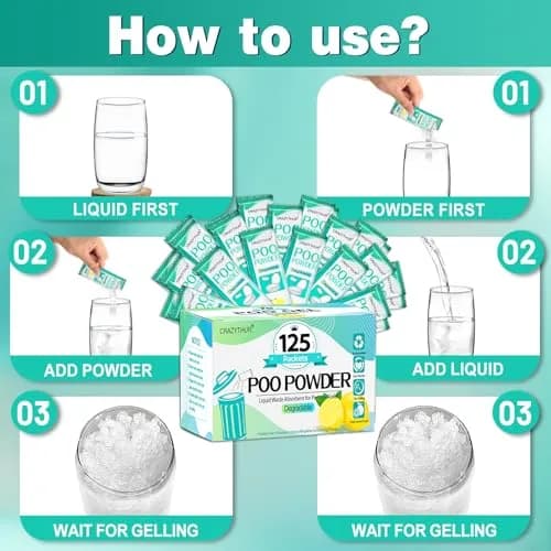 CRAZYTHUR Portable Toilet Gel Powder 125PCS Lemon Scent | Solidifies Waste 2x Faster thumbnail 7