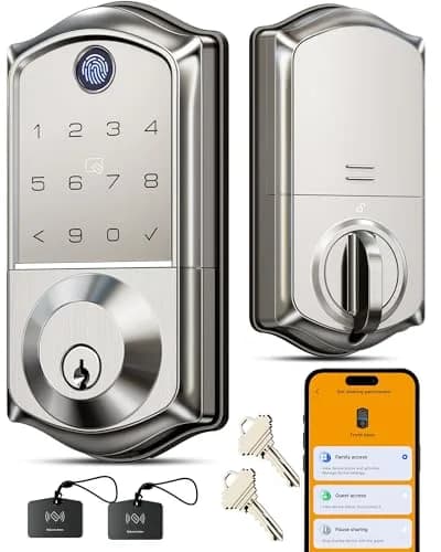 Veise VE017 Fingerprint Smart Door Lock with App Control, Satin Nickel, 1.02 kg (2.25 lb) thumbnail 1