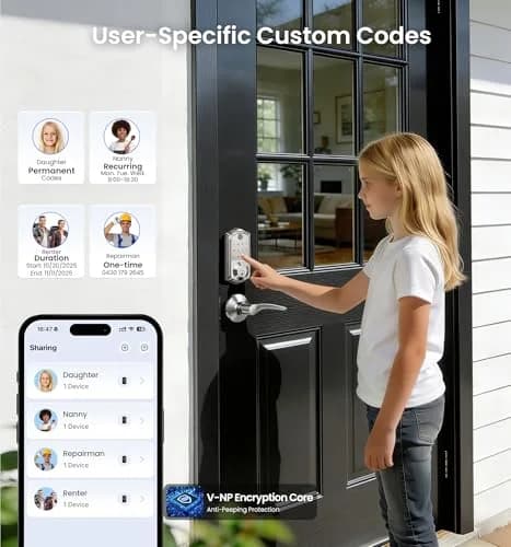 Veise VE017 Fingerprint Smart Door Lock with App Control, Satin Nickel, 1.02 kg (2.25 lb) thumbnail 4