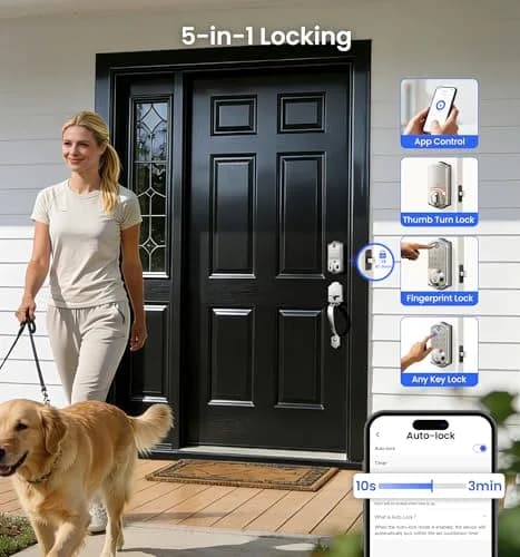 Veise VE017 Fingerprint Smart Door Lock with App Control, Satin Nickel, 1.02 kg (2.25 lb) thumbnail 7