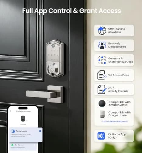 Veise VE017 Fingerprint Smart Door Lock with App Control, Satin Nickel, 1.02 kg (2.25 lb) thumbnail 2