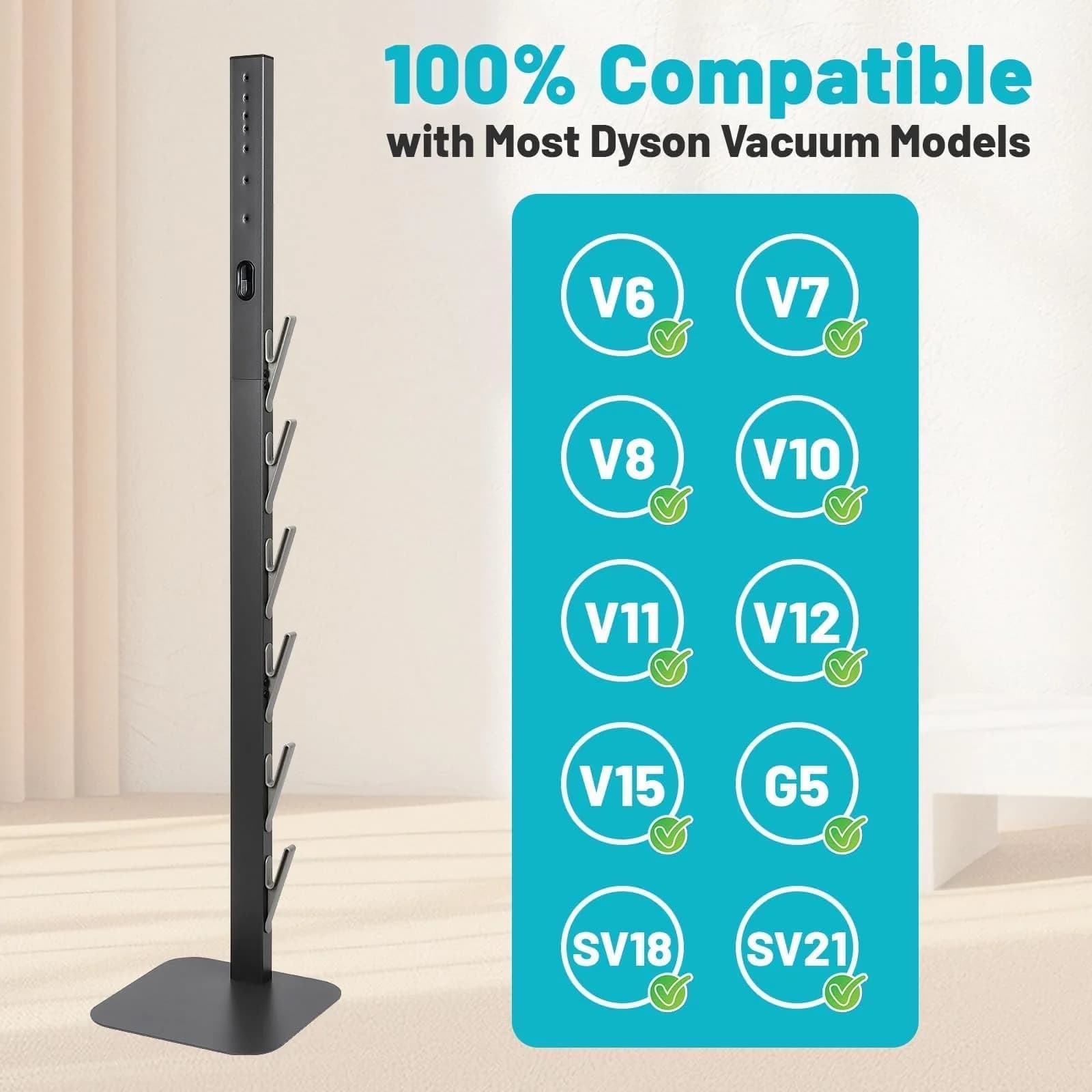 Kukikan Metal Vacuum Stand Holder for Dyson V8-V15, Gen5 | 47.8 inch (121.4 cm) Floor Docking Station with 6 Hooks - view 4