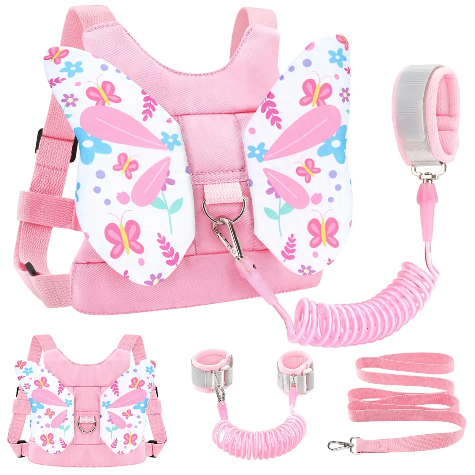 Accmor Light Pink Butterfly Toddler Harness Leash with Anti-Lost Wrist Link for Girls, 1-5 Years - main product image