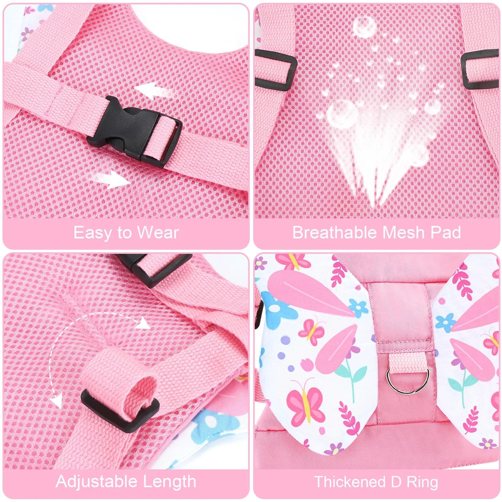 Accmor Light Pink Butterfly Toddler Harness Leash with Anti-Lost Wrist Link for Girls, 1-5 Years - view 4