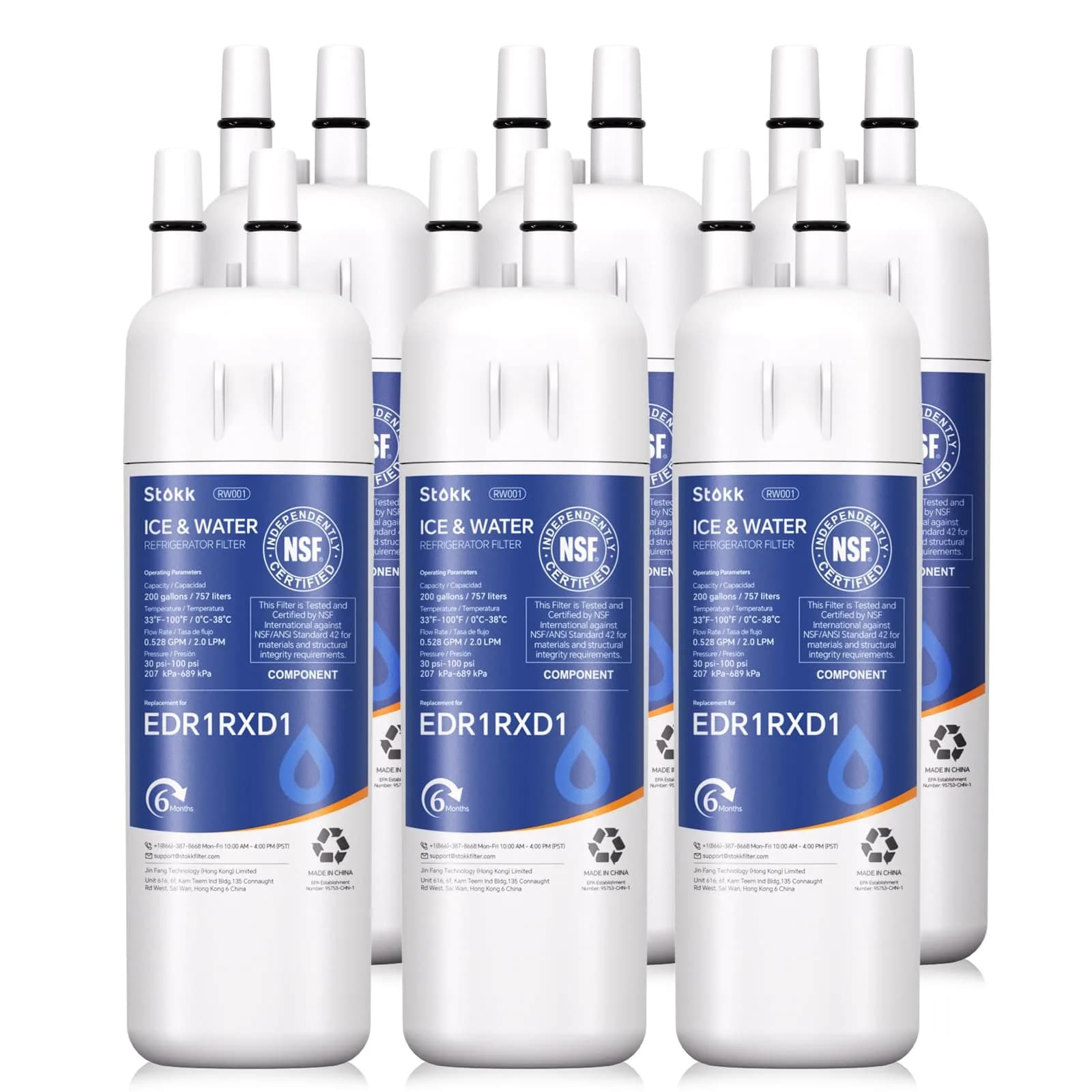 Stokk Potable Water Filter 6 Pack | NSF Certified Coconut Shell Carbon Filter for Refrigerator — White
