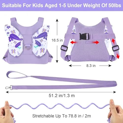Accmor Toddler Harness Leash, 3 in 1 Cute Butterfly Kids Leash + Anti Lost Wrist Link for Outdoor Travel, Adorable Child Walking Harness Wristband Assistant Mini Strap Belt Protector for Baby Girls thumbnail 2