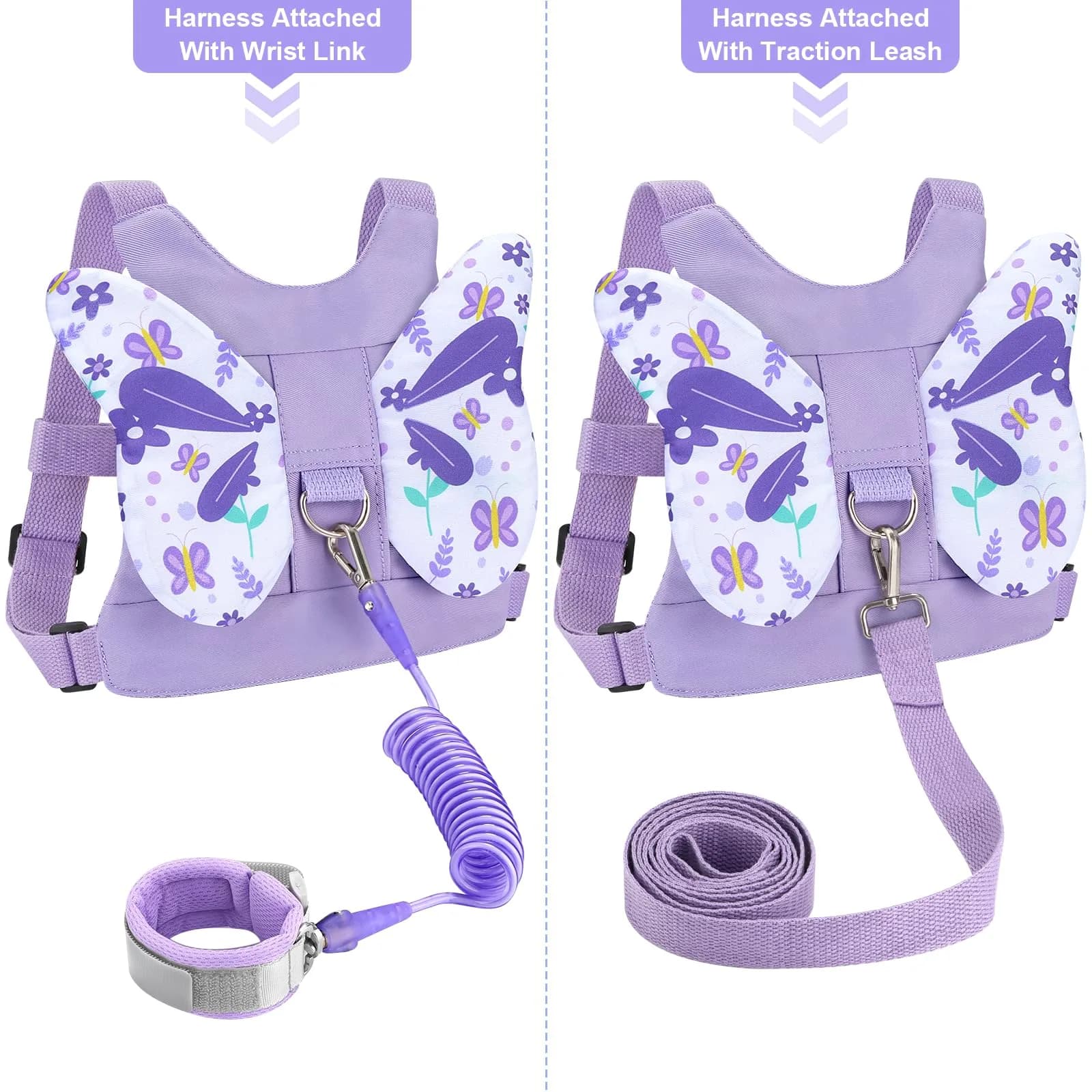 Accmor Light Purple Butterfly Toddler Harness Leash with Anti-Lost Wrist Link for Girls - view 3