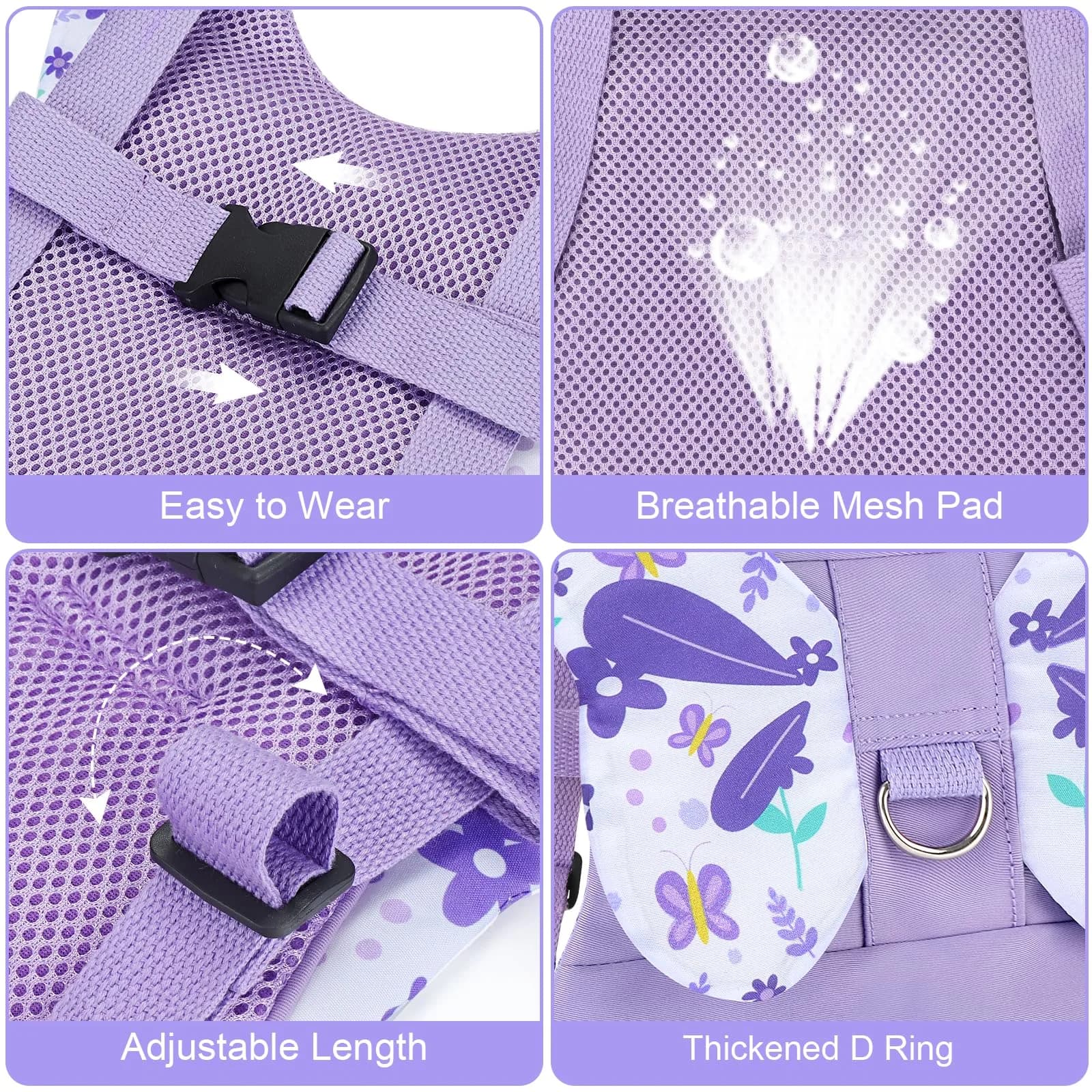 Accmor Light Purple Butterfly Toddler Harness Leash with Anti-Lost Wrist Link for Girls - view 4