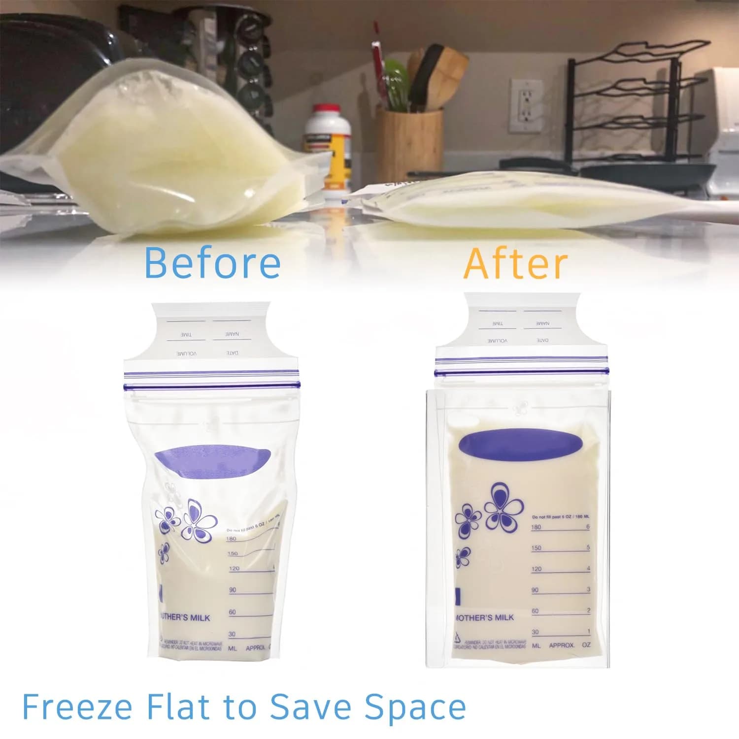 Ugotfeels 6-Pack Freeze Flat Breast Milk Storage Bag Organizer Kit | 16.0cm (6.3in) x 9.3cm (3.66in) x 2.0cm (0.78in) | BPA-Free Acrylic for Space-Saving Freezer Storage - view 3