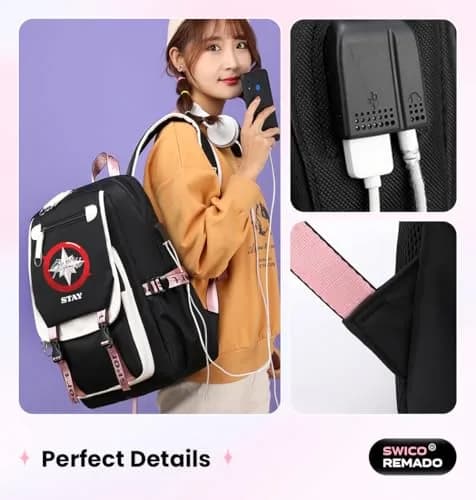 Swico Remado Stray Backpack Large Capacity Laptop Bag Bookbag with Notebook, USB Charging & Headphone Port for STAY Music Fans thumbnail 6