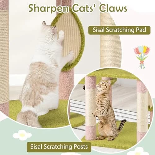 PETSITE 58-inch Flower Cat Tree with Sisal Posts & Teddy Fleece Perch | Multi-Level Indoor Cat Tower thumbnail 7