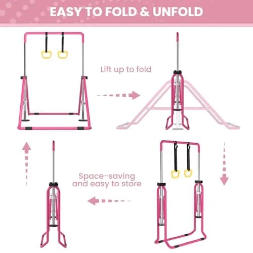 DOBESTS Gymnastics Bar with Rings, Adjustable Height Kids Training Kip Bar, Indoor/Outdoor Gym Equipment (35-51") thumbnail 4