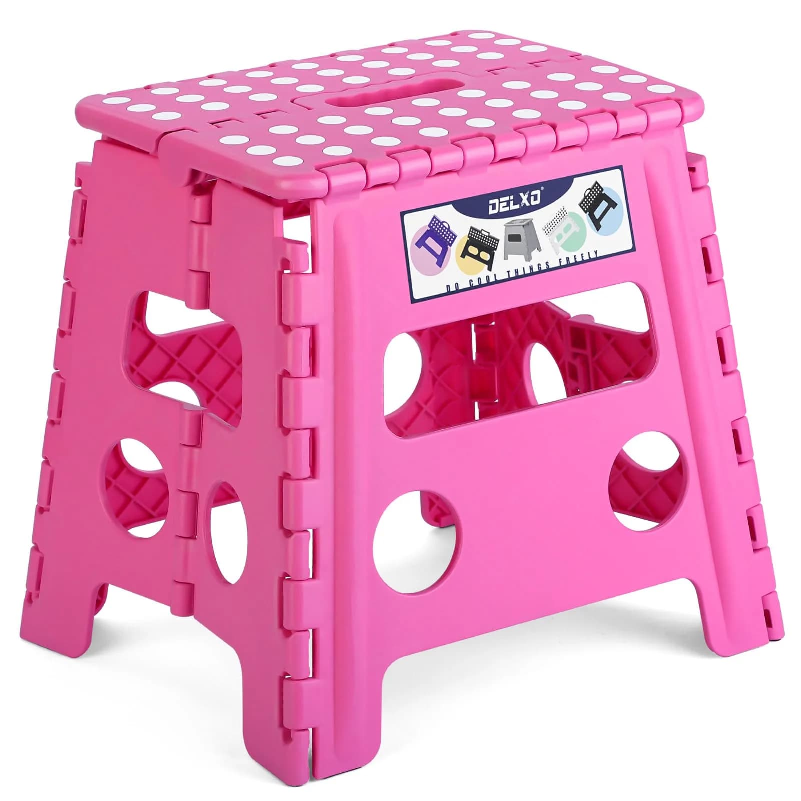 Delxo Folding Step Stool with Handle, 33cm (13 Inch) Rose Pink, 1PC | Sturdy & Safe for Kids & Adults - main product image