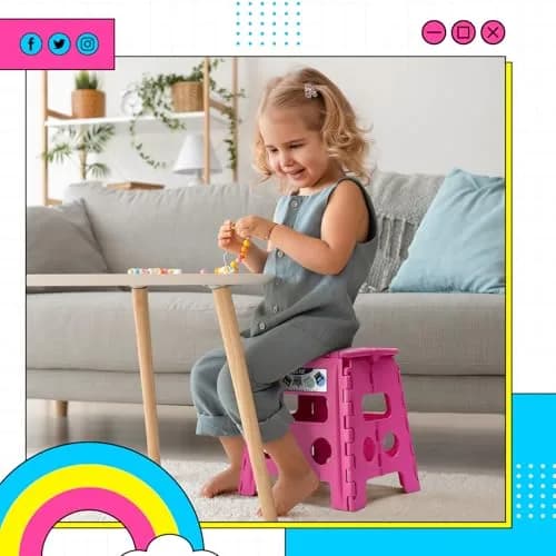 Delxo Folding Step Stool 13 Inch Pink | CPC Certified, Supports 300 lbs thumbnail 4