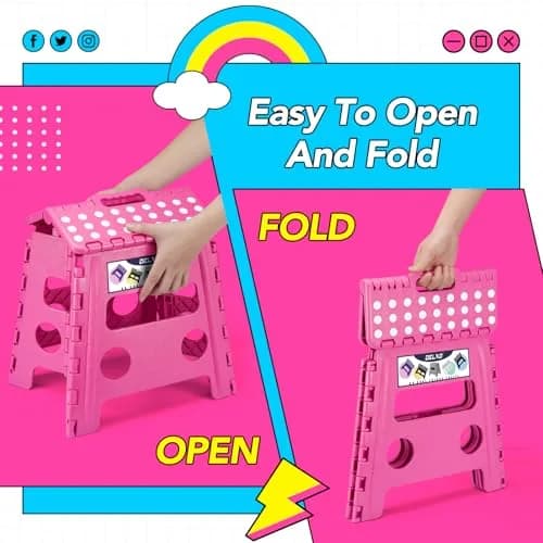 Delxo Folding Step Stool 13 Inch Pink | CPC Certified, Supports 300 lbs thumbnail 7