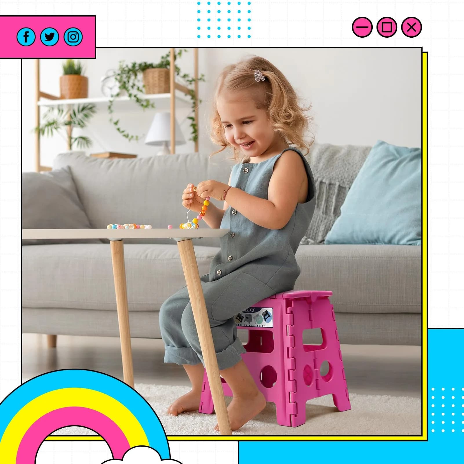 Delxo Folding Step Stool with Handle, 33cm (13 Inch) Rose Pink, 1PC | Sturdy & Safe for Kids & Adults - view 4