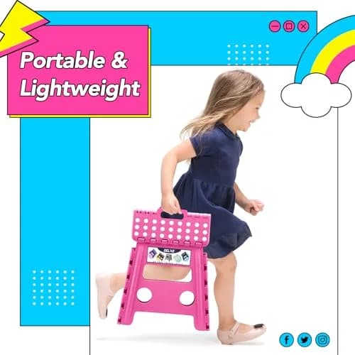 Delxo Folding Step Stool 13 Inch Pink | CPC Certified, Supports 300 lbs thumbnail 3