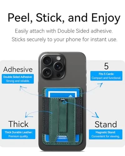 BIAJIYA Phone Card Holder Wallet with Stand | Holds 6 Cards, Durable Leather, Easy Stick-On Fit thumbnail 7