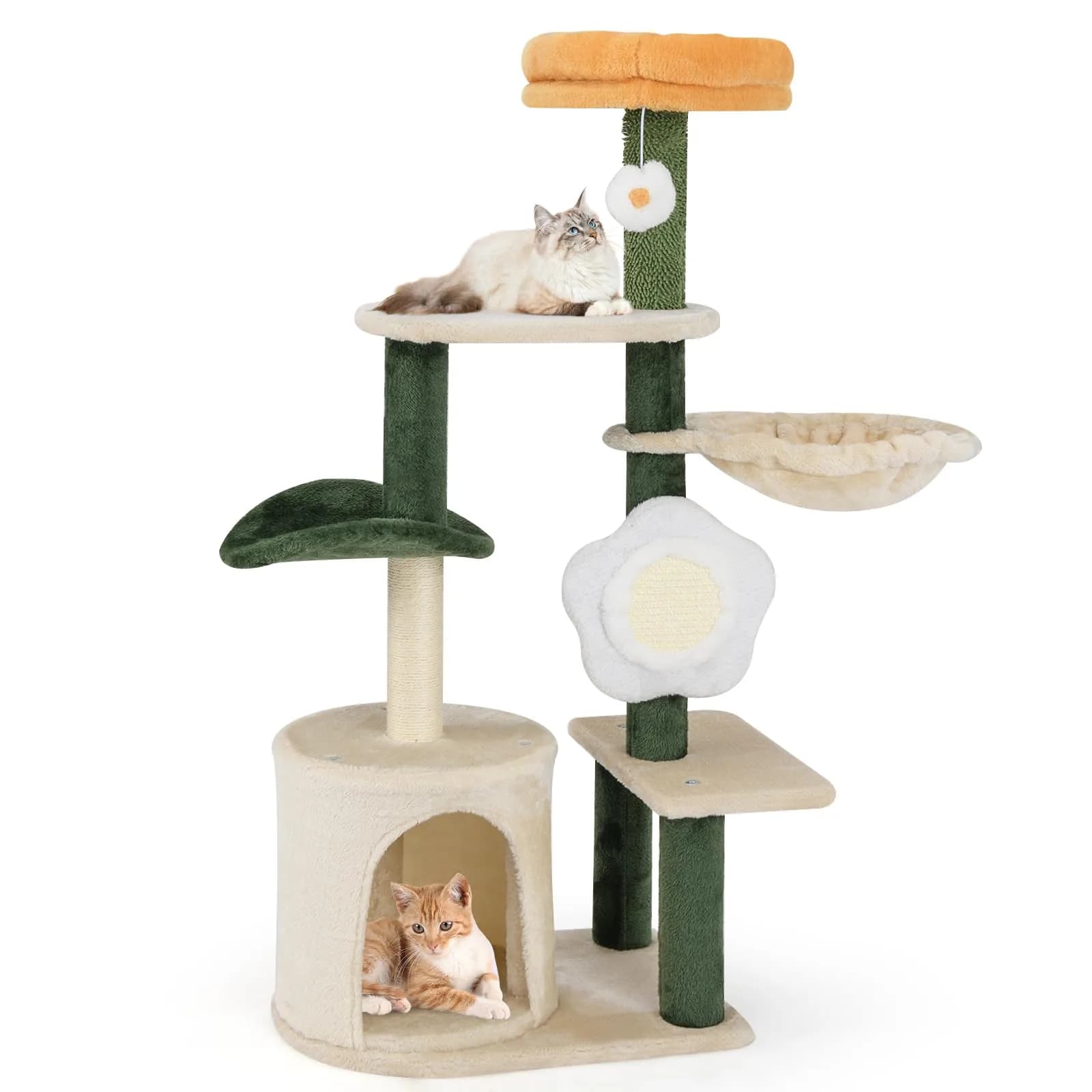 PETSITE 45 Inch Flower Cat Tree with Scratching Posts & Perch | Multi-Level Cat Tower for Indoor Cats — Multi